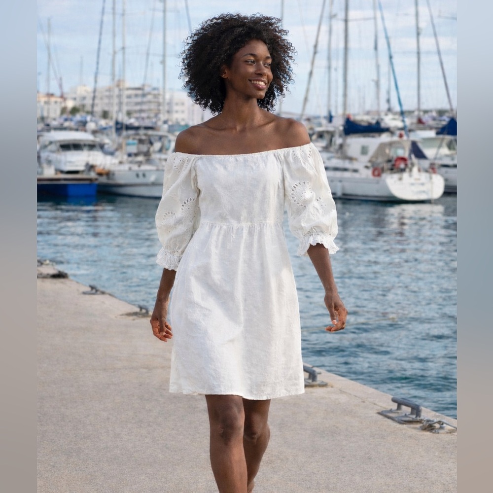 Perfect Crisp White Linen Summer Dress by Valentina Naldi Made in Italy